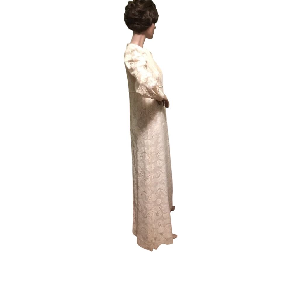 VINTAGE LANZ ORIGINAL 70s IVORY LACE w/BISHOP SLEEVES/EMPIRE WAIST MAXI DRESS - Picture 6 of 9
